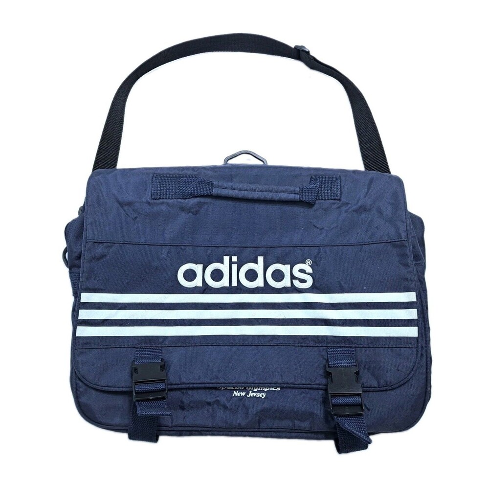 Vintage 80s Adidas B106 Messenger Bag Blue Nylon Made Taiwan Metal Zipper RARE